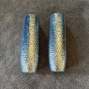 Silver Hammered Metal Decorative Vases - Set of 2